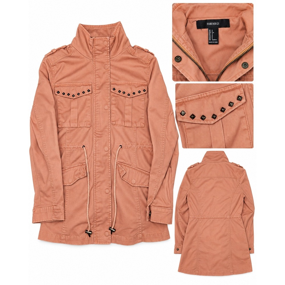 Forever 21 Peach Utility Jacket Studded Military Field Coat Small